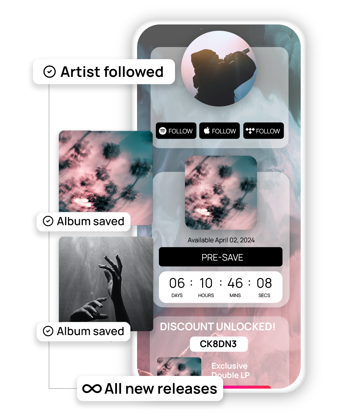 music marketing mobile landing page with Sonikit NextSave