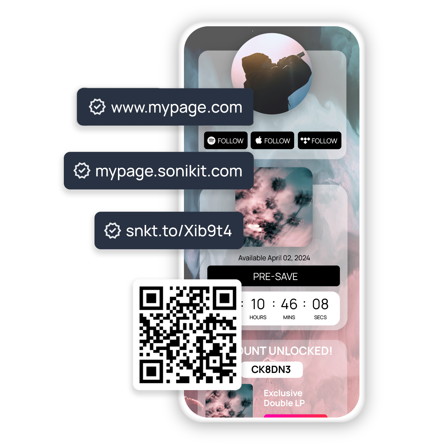 music landing page short link and QR code