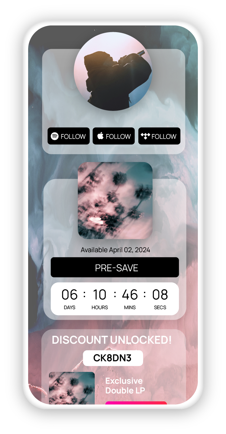 pre-save countdown page on mobile phone